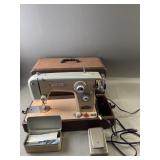 1950s White Sewing Machine & Accessories