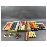 Vintage Colorful Candlesticks, Brass Holders