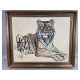 Lithograph Print on Canvas "Reclining Tiger"