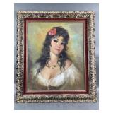 Framed Oil Painting of a Beautiful Gypsy Woman