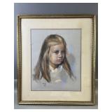 Signed Oil Pastel Portrait Of A Young Girl