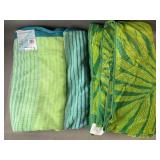 2 All Cotton Beach Towels Striped & Fern