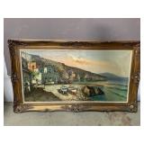 XL Ornate Framed Signed Dock Side Painting