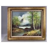 MCM Vtg Signed Mountainside Painting