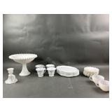 Footed Milk Glass Luncheon Set, Ruffle Compote