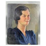 Canvas Board Oil Painting Woman On Blue Dress On