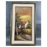 MCM Country Cottage Signed MoNick Painting