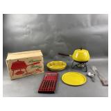 Mustard Yellow Aluminum Fondue Set