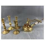 Vtg Swing Arm Brass Wall Sconce & Candle Holders