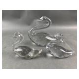 Manganese Art Glass Swans