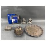 Vtg Silver Plated Scallop Tray, Mary Busts & More!