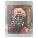 Vtg Oil Painting African Woman On Canvas Board
