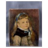 Vtg French  Renoir Girl w Blue Ribbon Print Board
