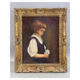 Vtg Young Girl Oil Painting Signed by McElroy