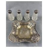 Sterling Silver Capped Salt & Peppers & Tray