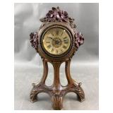 Small Metal Flowered Backwind Table Clock