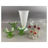 Uranium Glass Dessert Cups, Hobnail Vase & More