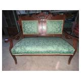 Vintage Wood Bench With Carved Backrest