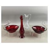 Martinsville Red Glass Swans & More
