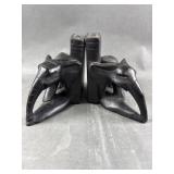 Vtg Carved Wood Elephant Bookends