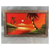 MCM Tropical Palm Scene Painting on Red Velvet