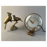 Art Deco Telechron Table Clock & Brass Birds