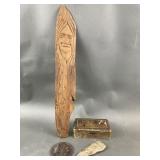 Antique Leather? Trinket Box, Native Carving &More