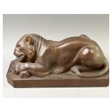 1901 Lion Eating Wood Hand Carved Sculpture