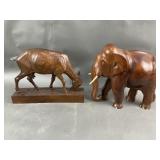 Wooden Carved Swiss Mountain Goat & Elephant