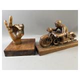 Vntg. Carved Wood Motorcycle Sculpture & More