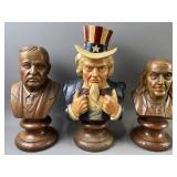Uncle Sam, Franklin & Roosevelt Wood Busts