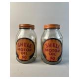 Glass Jar Shell Motor Oil S.A.E. Pair 1930ï¿½s