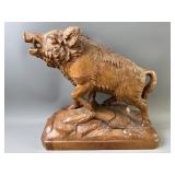 R. Linder Wooden Hand Carved Boar Statue Vntg.