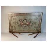 Antique Painted Canvas with Wooden Drapery Bars
