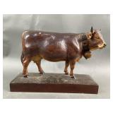 Vintage Signed H Fluck Hand-Carved Cow Statue