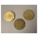 3 Saloon Screw Check Brothel Tokens Vintage Brass