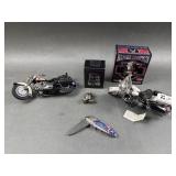 Harley Davidson Diecast Bikes, Pocket Knife & More