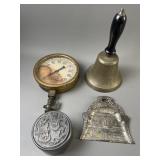Antique Brass Bell, Pressure Gauge & More