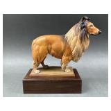 Vintage Hand Carved Collie Dog Sculpture