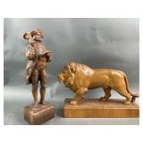 Vintage Hand Carved Wooden Lion & Statue