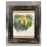 Signed Abstract Watercolor Bear Painting