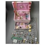 Vntg. Ballerina Jewelry Box With Costume Jewelry