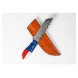 Red White & Blue Handmade Damascus Steel Knife F