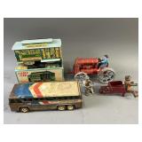 Tin Trolley Car, Cast Iron Tractor & More