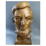 Carved Signed Wooden Abraham Lincoln Bust
