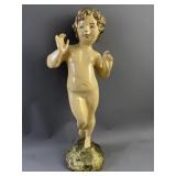 Painted Metal Dynamic Posed Cherub Statue
