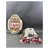 Vtg Plastic Coca-Cola Lamp Shade & Blatz Sign