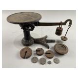Antique Metal Table Balance Scale with Weights