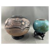 Unique Signed Artisan Pottery Vases on Base
