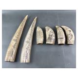 Resin Scrimshaw Walrus Tusks & More